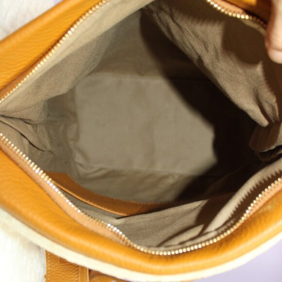 GiGi New York Foldover Backpack Tote Tan Pebbled Leather with Shearling Trim NWO - Picture 7 of 9